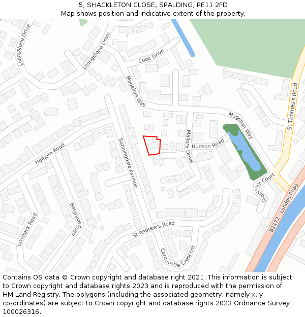 5, SHACKLETON CLOSE, SPALDING, PE11 2FD: Location map and indicative extent of plot