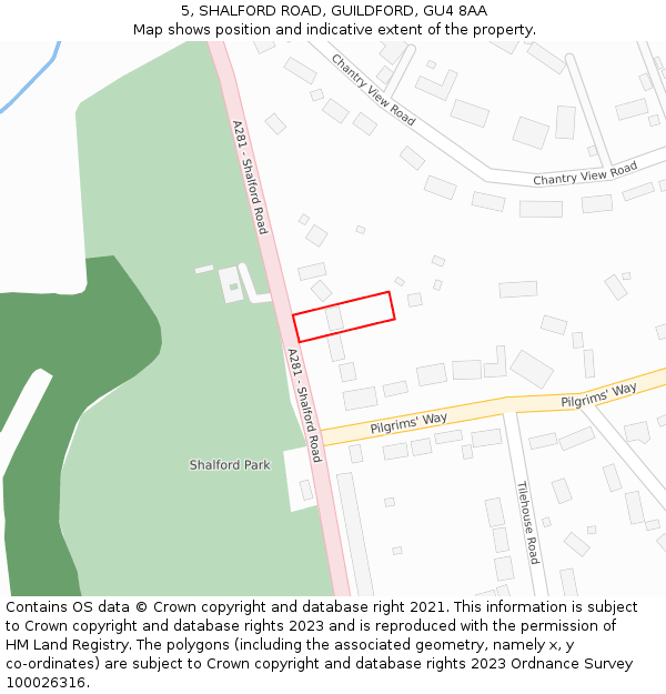 5, SHALFORD ROAD, GUILDFORD, GU4 8AA: Location map and indicative extent of plot