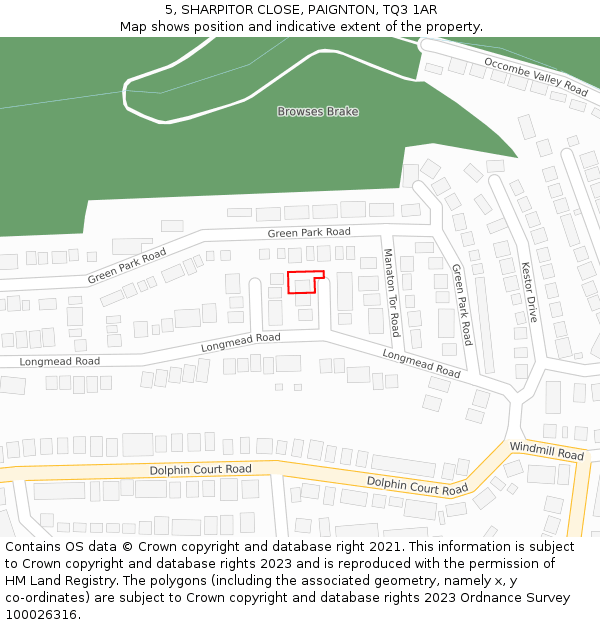 5, SHARPITOR CLOSE, PAIGNTON, TQ3 1AR: Location map and indicative extent of plot