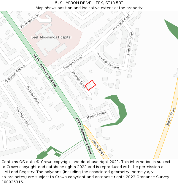5, SHARRON DRIVE, LEEK, ST13 5BT: Location map and indicative extent of plot