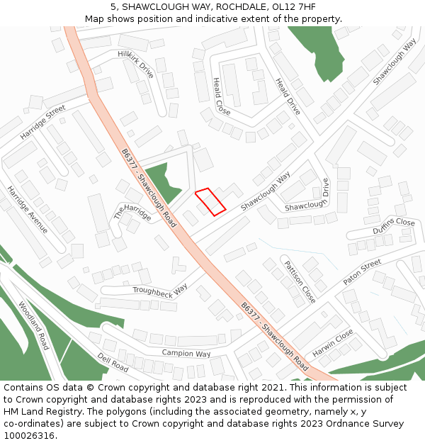 5, SHAWCLOUGH WAY, ROCHDALE, OL12 7HF: Location map and indicative extent of plot