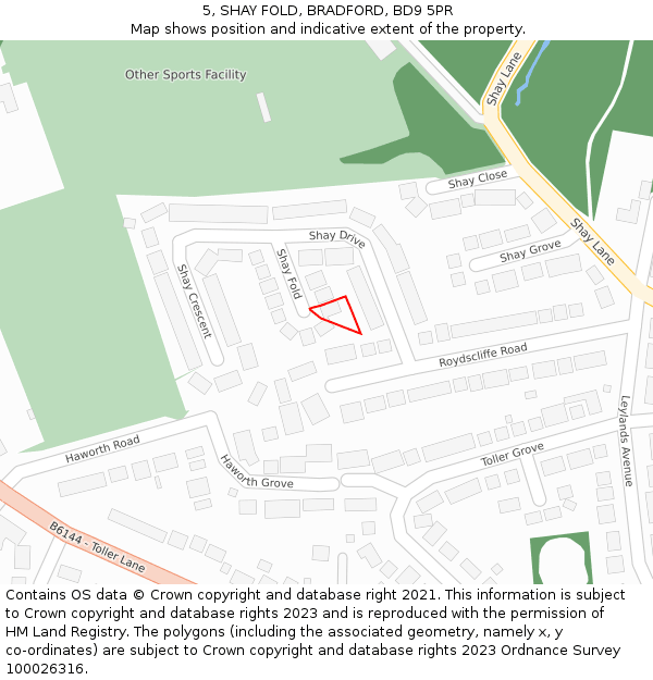 5, SHAY FOLD, BRADFORD, BD9 5PR: Location map and indicative extent of plot