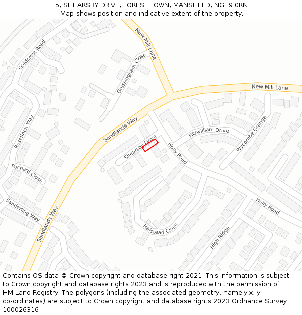 5, SHEARSBY DRIVE, FOREST TOWN, MANSFIELD, NG19 0RN: Location map and indicative extent of plot