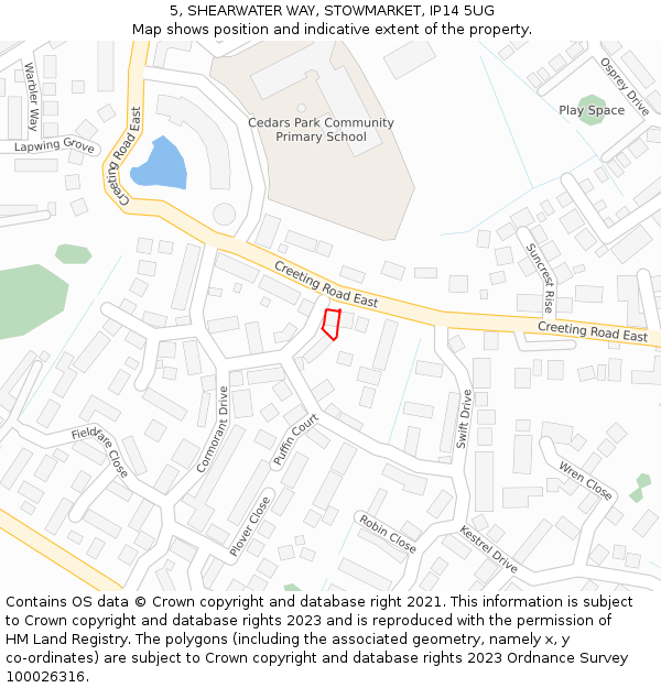 5, SHEARWATER WAY, STOWMARKET, IP14 5UG: Location map and indicative extent of plot