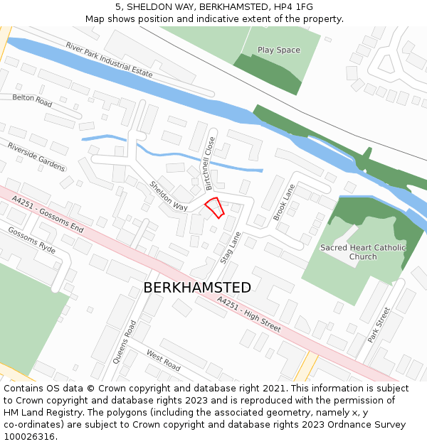 5, SHELDON WAY, BERKHAMSTED, HP4 1FG: Location map and indicative extent of plot