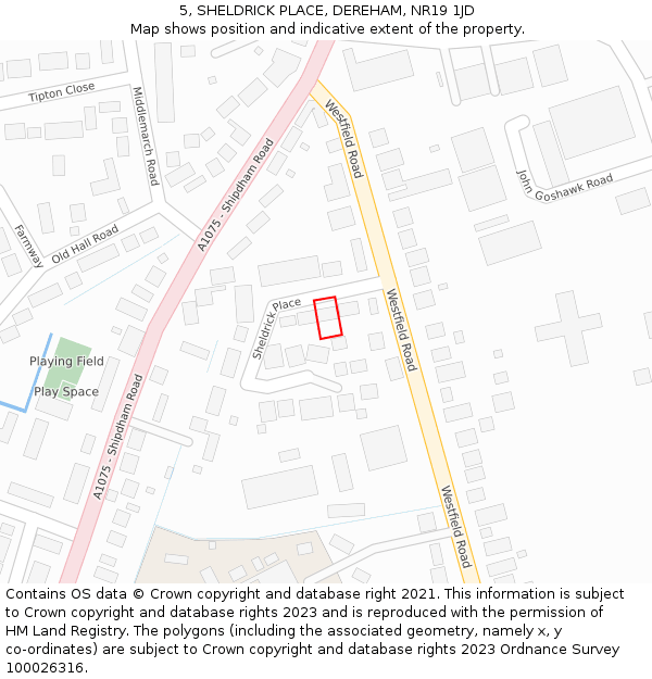 5, SHELDRICK PLACE, DEREHAM, NR19 1JD: Location map and indicative extent of plot