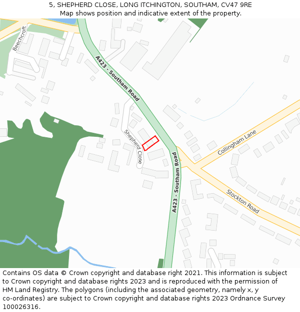 5, SHEPHERD CLOSE, LONG ITCHINGTON, SOUTHAM, CV47 9RE: Location map and indicative extent of plot