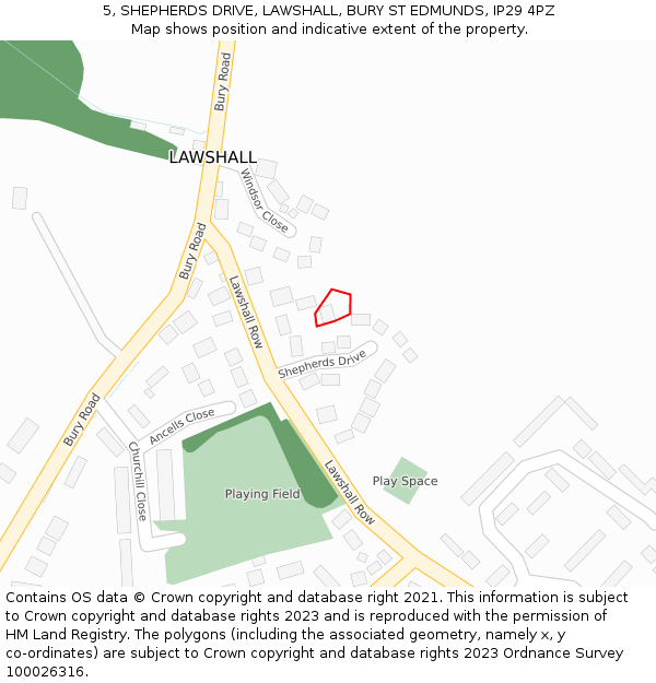 5, SHEPHERDS DRIVE, LAWSHALL, BURY ST EDMUNDS, IP29 4PZ: Location map and indicative extent of plot