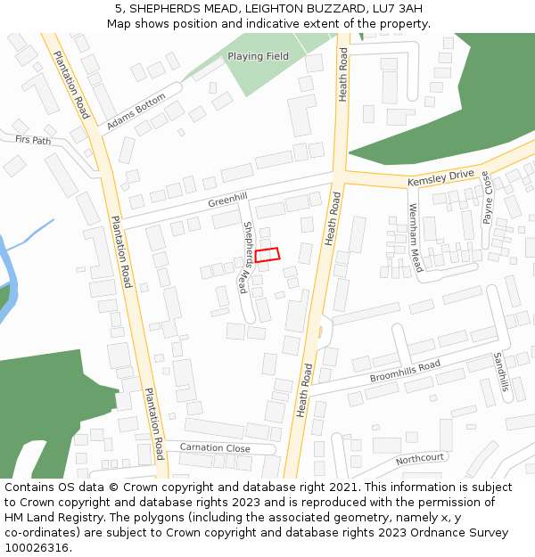 5, SHEPHERDS MEAD, LEIGHTON BUZZARD, LU7 3AH: Location map and indicative extent of plot