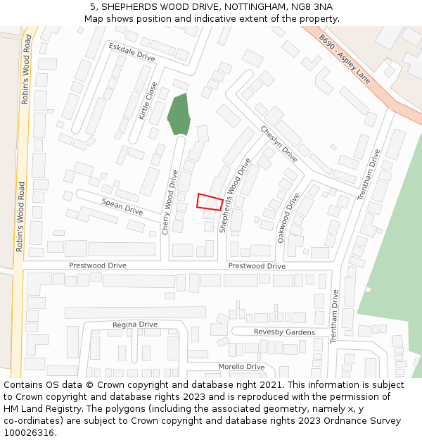 5, SHEPHERDS WOOD DRIVE, NOTTINGHAM, NG8 3NA: Location map and indicative extent of plot