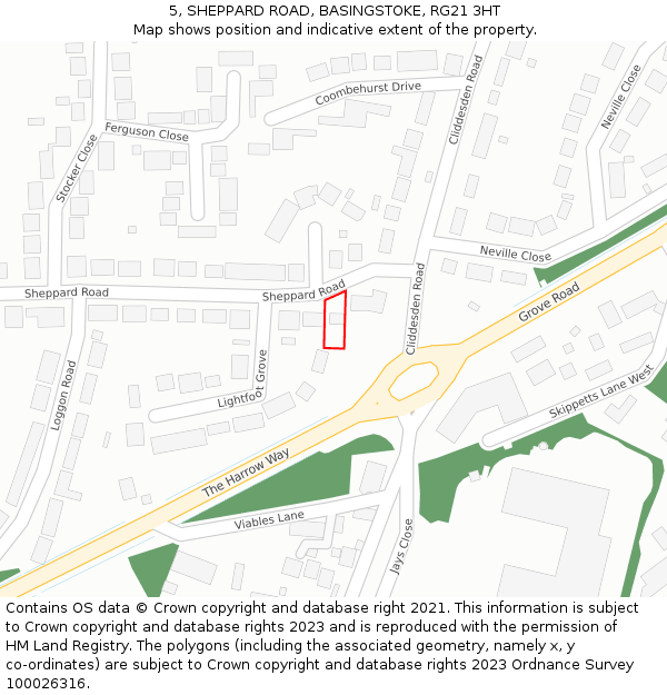 5, SHEPPARD ROAD, BASINGSTOKE, RG21 3HT: Location map and indicative extent of plot