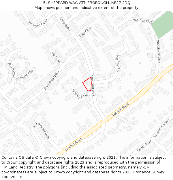 5, SHEPPARD WAY, ATTLEBOROUGH, NR17 2DQ: Location map and indicative extent of plot