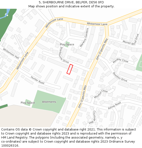 5, SHERBOURNE DRIVE, BELPER, DE56 0FD: Location map and indicative extent of plot
