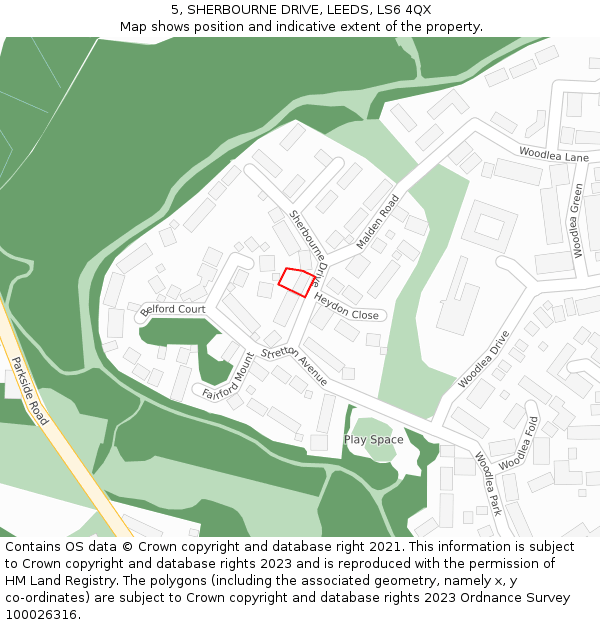 5, SHERBOURNE DRIVE, LEEDS, LS6 4QX: Location map and indicative extent of plot