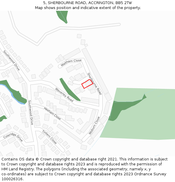 5, SHERBOURNE ROAD, ACCRINGTON, BB5 2TW: Location map and indicative extent of plot