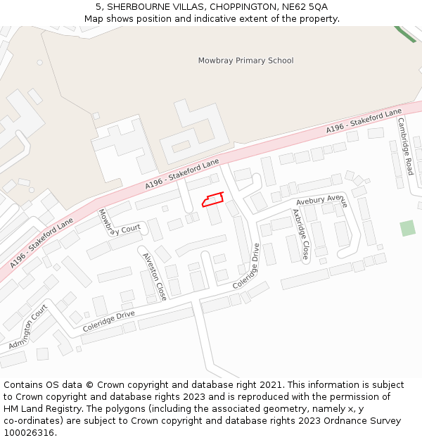5, SHERBOURNE VILLAS, CHOPPINGTON, NE62 5QA: Location map and indicative extent of plot