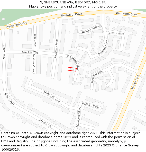 5, SHERBOURNE WAY, BEDFORD, MK41 8RJ: Location map and indicative extent of plot