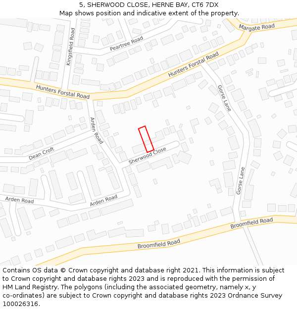 5, SHERWOOD CLOSE, HERNE BAY, CT6 7DX: Location map and indicative extent of plot