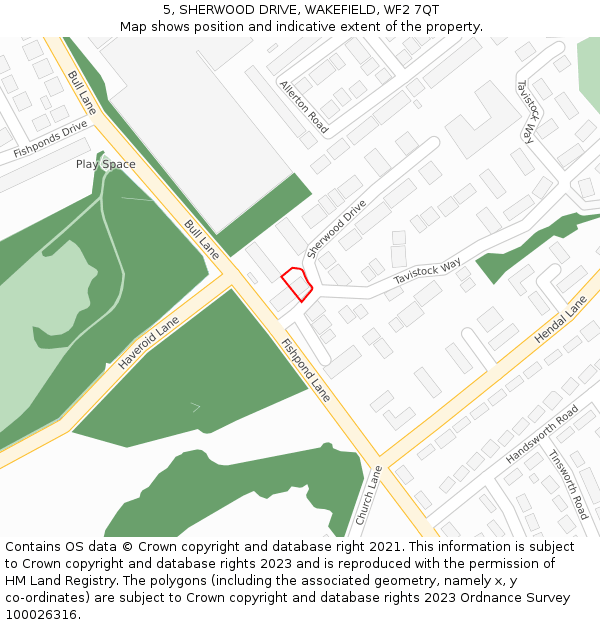 5, SHERWOOD DRIVE, WAKEFIELD, WF2 7QT: Location map and indicative extent of plot