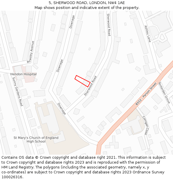 5, SHERWOOD ROAD, LONDON, NW4 1AE: Location map and indicative extent of plot