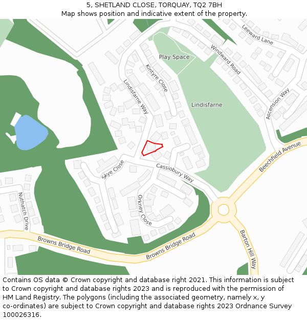 5, SHETLAND CLOSE, TORQUAY, TQ2 7BH: Location map and indicative extent of plot