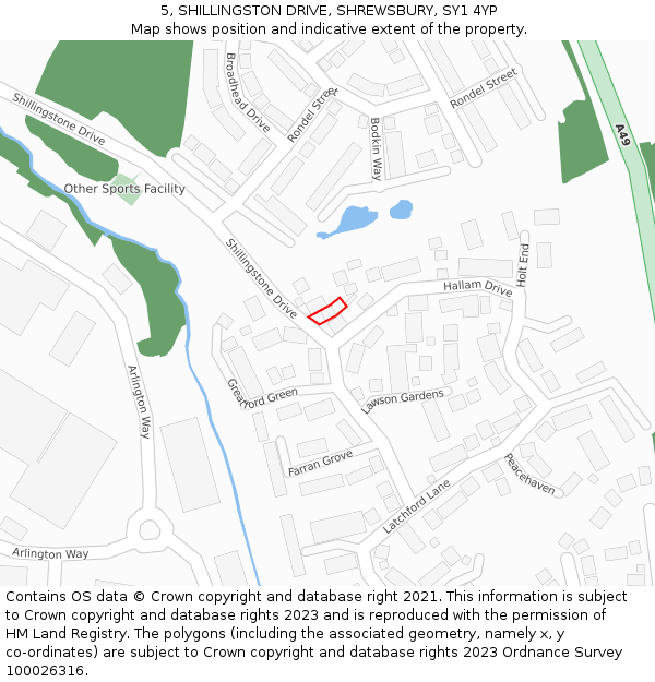 5, SHILLINGSTON DRIVE, SHREWSBURY, SY1 4YP: Location map and indicative extent of plot