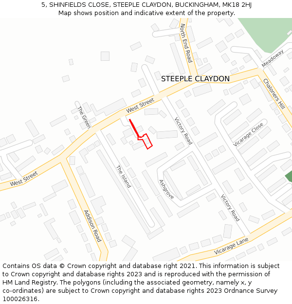 5, SHINFIELDS CLOSE, STEEPLE CLAYDON, BUCKINGHAM, MK18 2HJ: Location map and indicative extent of plot