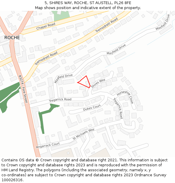 5, SHIRES WAY, ROCHE, ST AUSTELL, PL26 8FE: Location map and indicative extent of plot