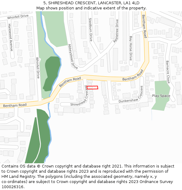 5, SHIRESHEAD CRESCENT, LANCASTER, LA1 4LD: Location map and indicative extent of plot