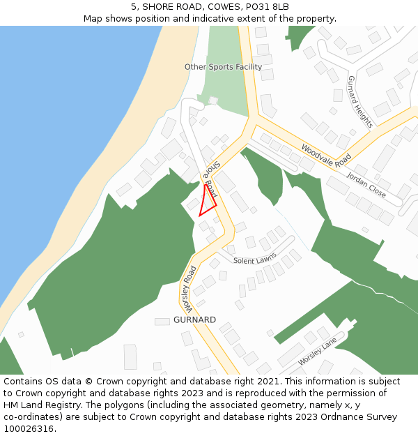 5, SHORE ROAD, COWES, PO31 8LB: Location map and indicative extent of plot