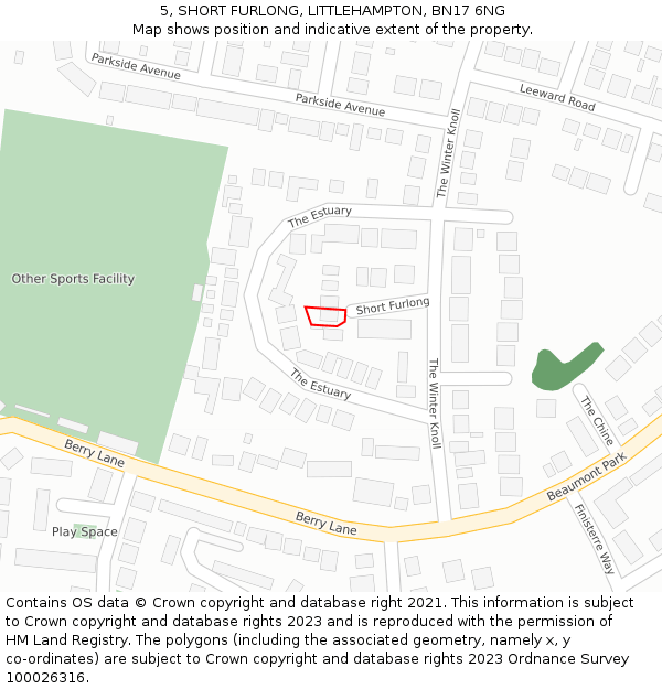5, SHORT FURLONG, LITTLEHAMPTON, BN17 6NG: Location map and indicative extent of plot