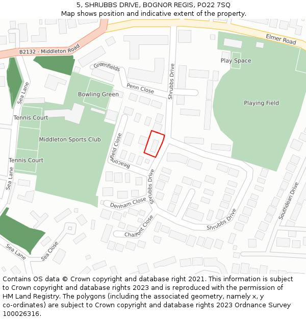 5, SHRUBBS DRIVE, BOGNOR REGIS, PO22 7SQ: Location map and indicative extent of plot