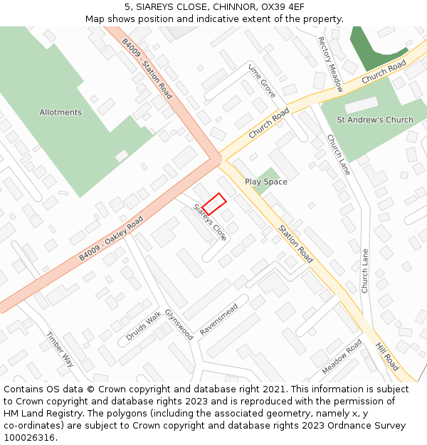 5, SIAREYS CLOSE, CHINNOR, OX39 4EF: Location map and indicative extent of plot