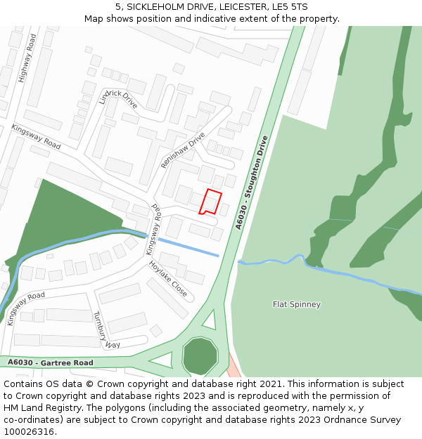 5, SICKLEHOLM DRIVE, LEICESTER, LE5 5TS: Location map and indicative extent of plot