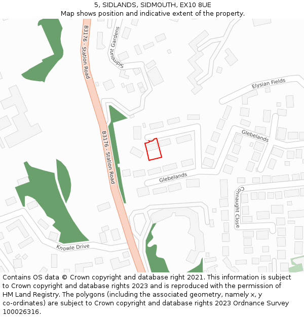 5, SIDLANDS, SIDMOUTH, EX10 8UE: Location map and indicative extent of plot