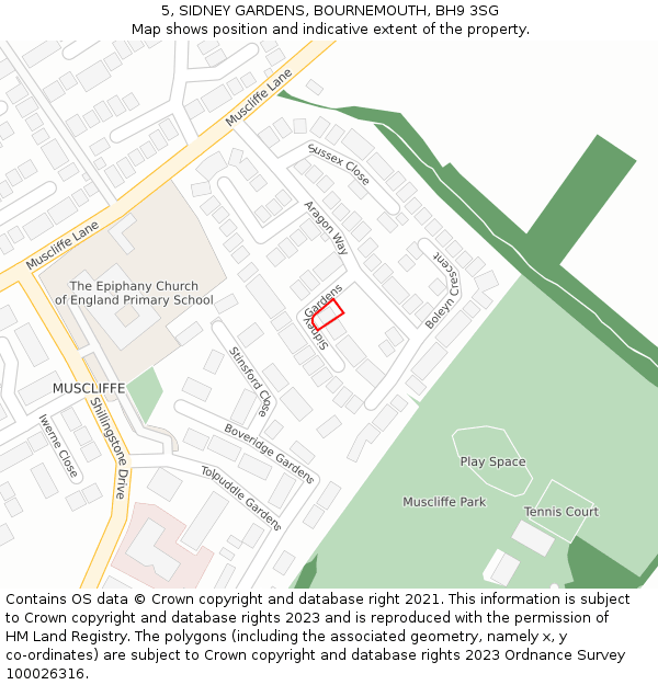 5, SIDNEY GARDENS, BOURNEMOUTH, BH9 3SG: Location map and indicative extent of plot