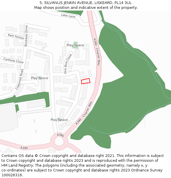 5, SILVANUS JENKIN AVENUE, LISKEARD, PL14 3UL: Location map and indicative extent of plot