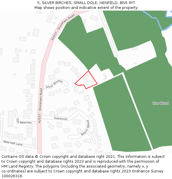 5, SILVER BIRCHES, SMALL DOLE, HENFIELD, BN5 9YT: Location map and indicative extent of plot