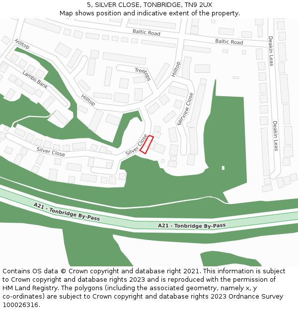 5, SILVER CLOSE, TONBRIDGE, TN9 2UX: Location map and indicative extent of plot