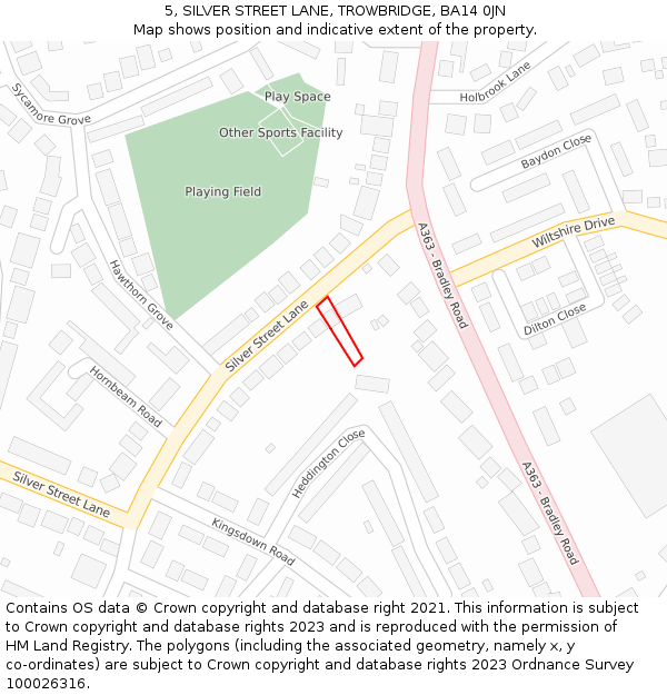 5, SILVER STREET LANE, TROWBRIDGE, BA14 0JN: Location map and indicative extent of plot