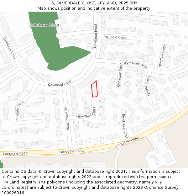 5, SILVERDALE CLOSE, LEYLAND, PR25 3BY: Location map and indicative extent of plot