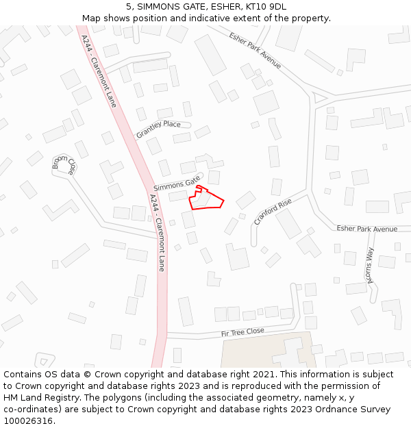 5, SIMMONS GATE, ESHER, KT10 9DL: Location map and indicative extent of plot