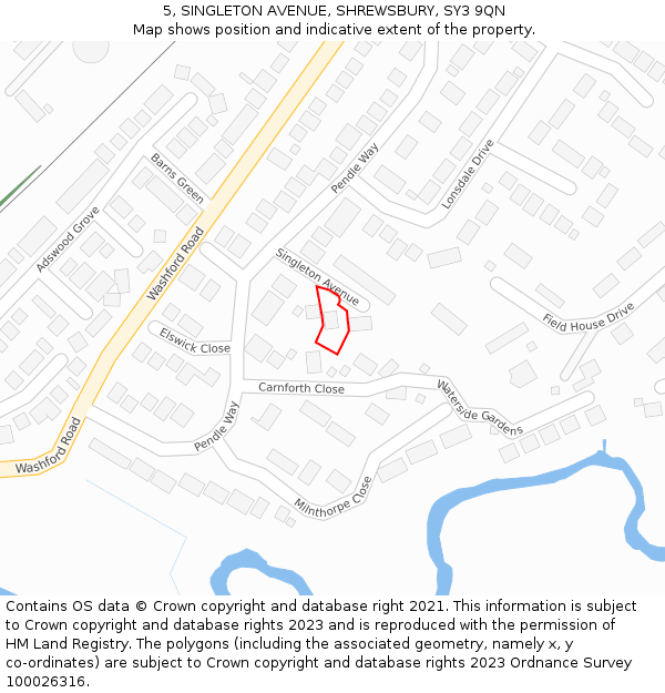 5, SINGLETON AVENUE, SHREWSBURY, SY3 9QN: Location map and indicative extent of plot