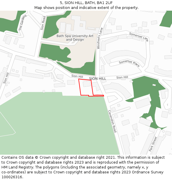 5, SION HILL, BATH, BA1 2UF: Location map and indicative extent of plot