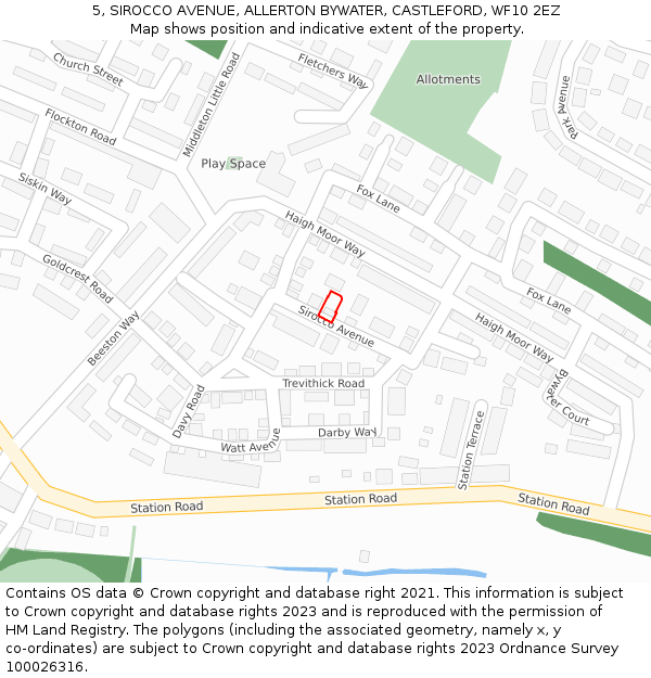 5, SIROCCO AVENUE, ALLERTON BYWATER, CASTLEFORD, WF10 2EZ: Location map and indicative extent of plot