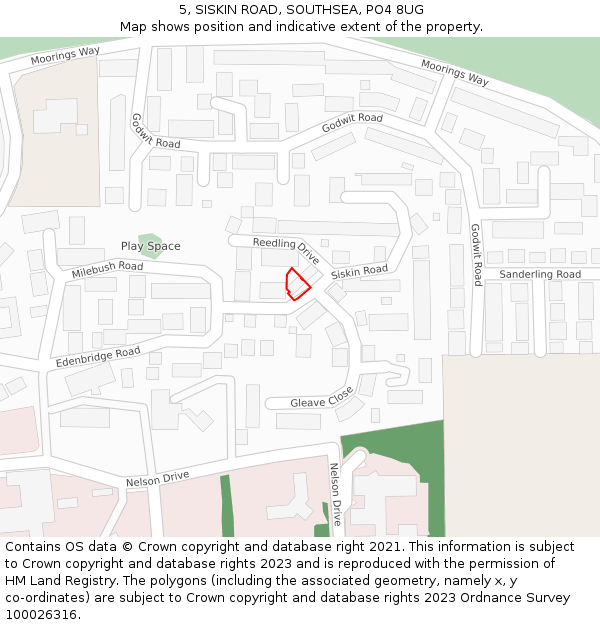 5, SISKIN ROAD, SOUTHSEA, PO4 8UG: Location map and indicative extent of plot