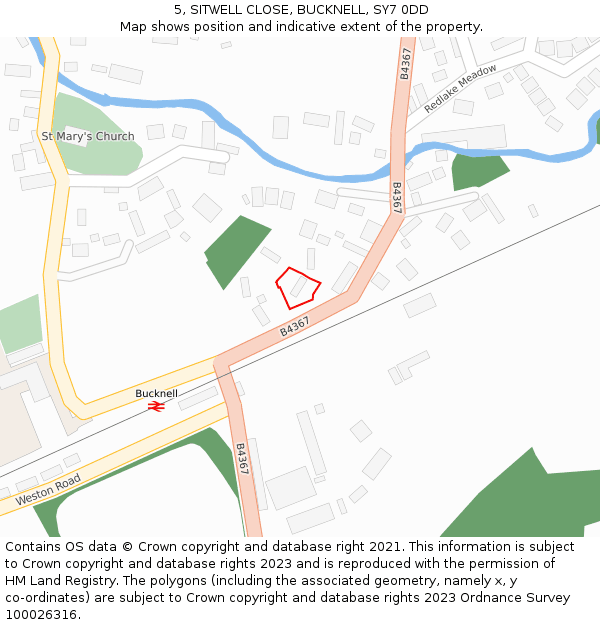 5, SITWELL CLOSE, BUCKNELL, SY7 0DD: Location map and indicative extent of plot