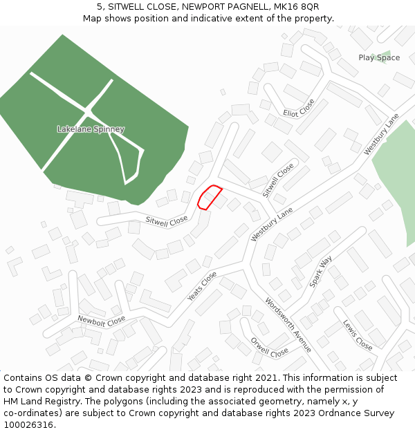 5, SITWELL CLOSE, NEWPORT PAGNELL, MK16 8QR: Location map and indicative extent of plot