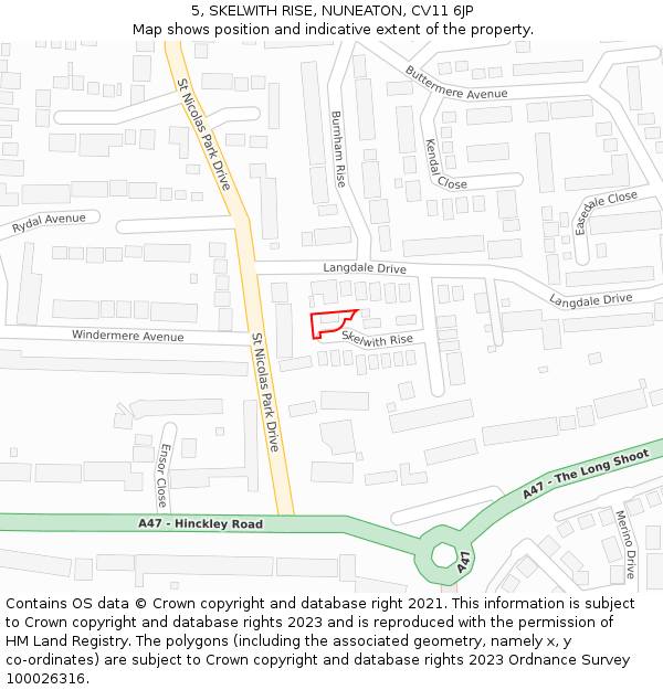 5, SKELWITH RISE, NUNEATON, CV11 6JP: Location map and indicative extent of plot