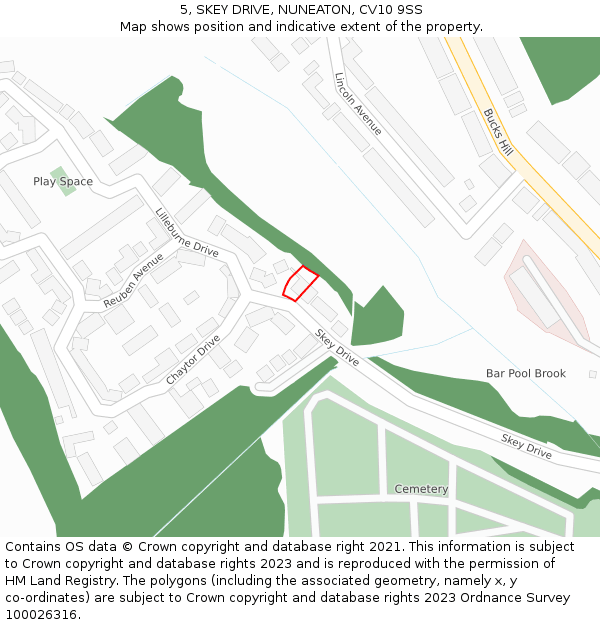 5, SKEY DRIVE, NUNEATON, CV10 9SS: Location map and indicative extent of plot